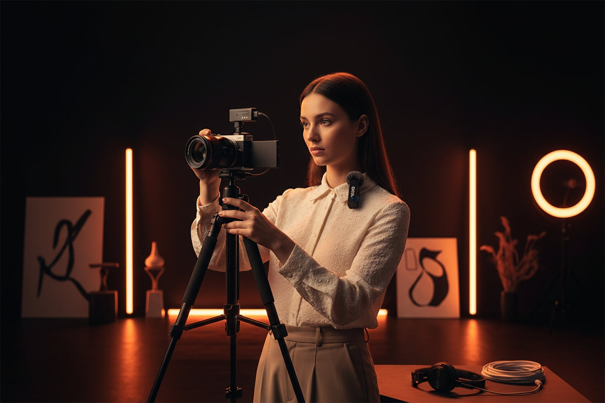 BOYA microphone set with accessories on a dark background