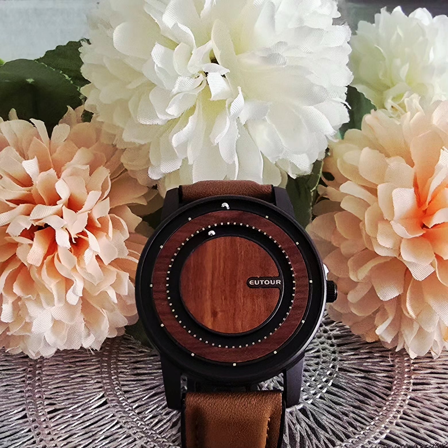 EUTOUR Montre Perles Magnétiques | Bois & Cuir PU Unisexe