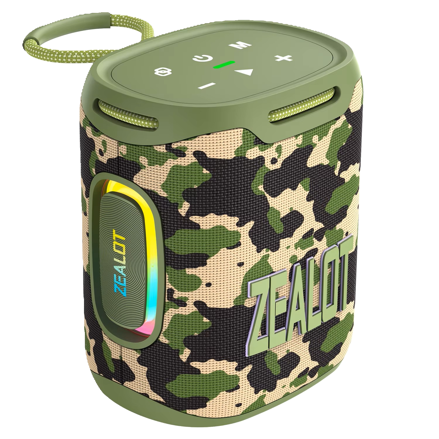 A portable wireless speaker with a blue and gray color scheme, featuring the Zealot brand name on the front.