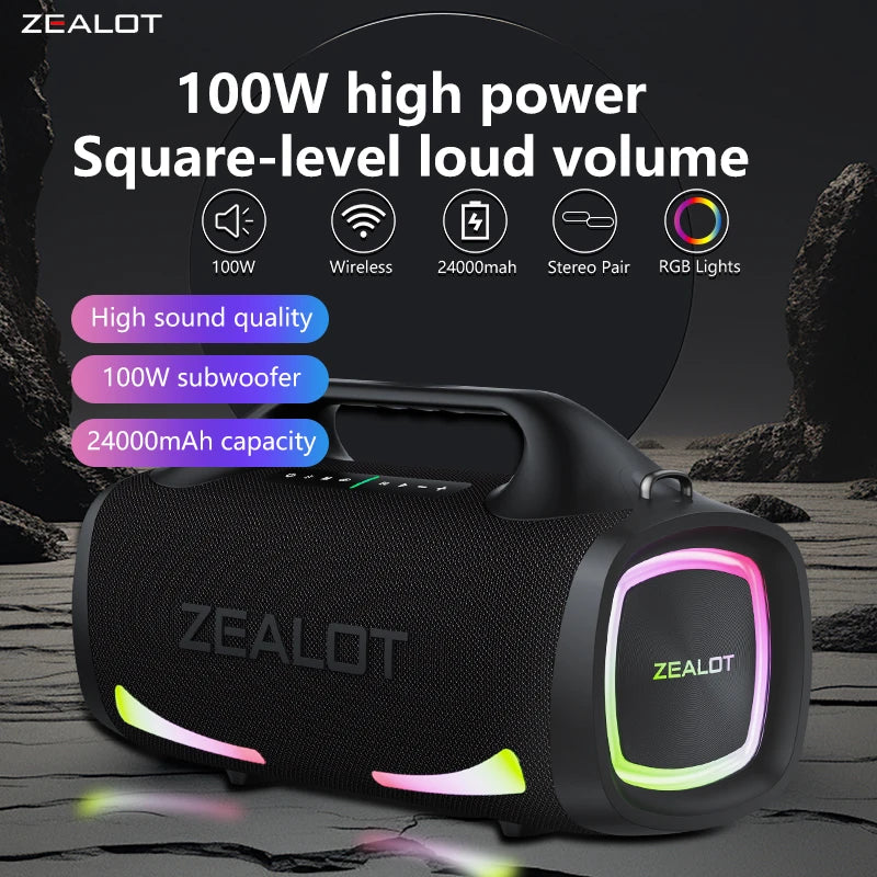 Zealot S79 100W Portable Speaker - Wireless Outdoor HiFi Sound 24000mAh Zealot