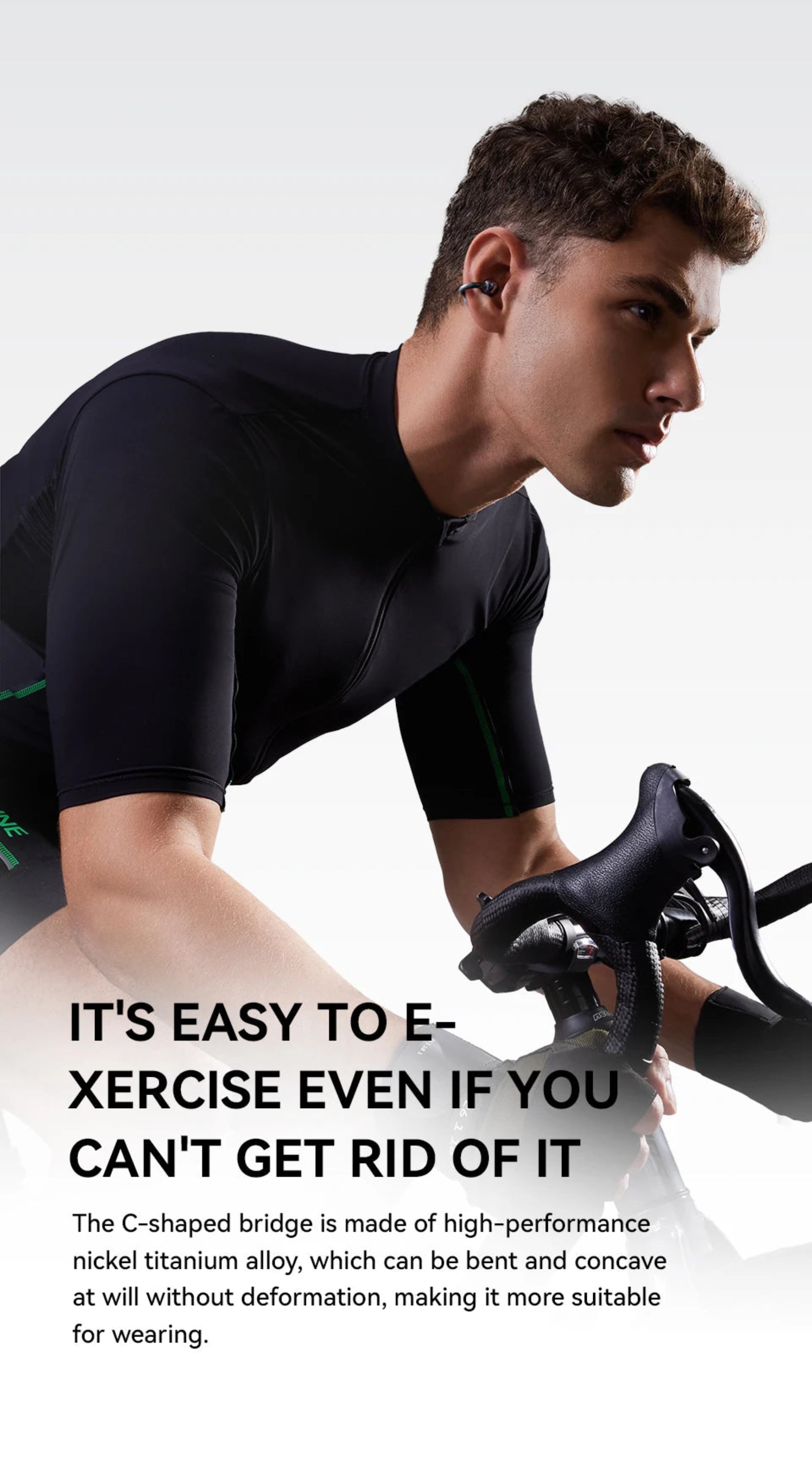 Person riding a bicycle with text about exercise equipment