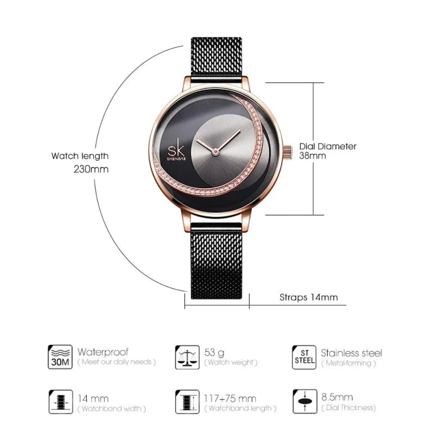 Shengke Crystal Women’s Watch - Luxury Brand Dress Watch