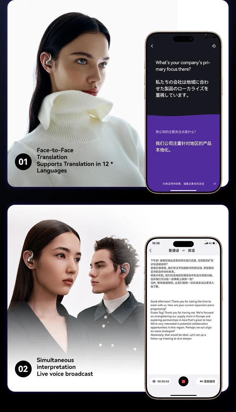 Sanag G9S Wireless Bluetooth Headphones Open-Ear Bluetooth 5.2 Wireless Earphones AI Translation Headphones IPX4 Sport Ear Hooks - Goldener Wahl