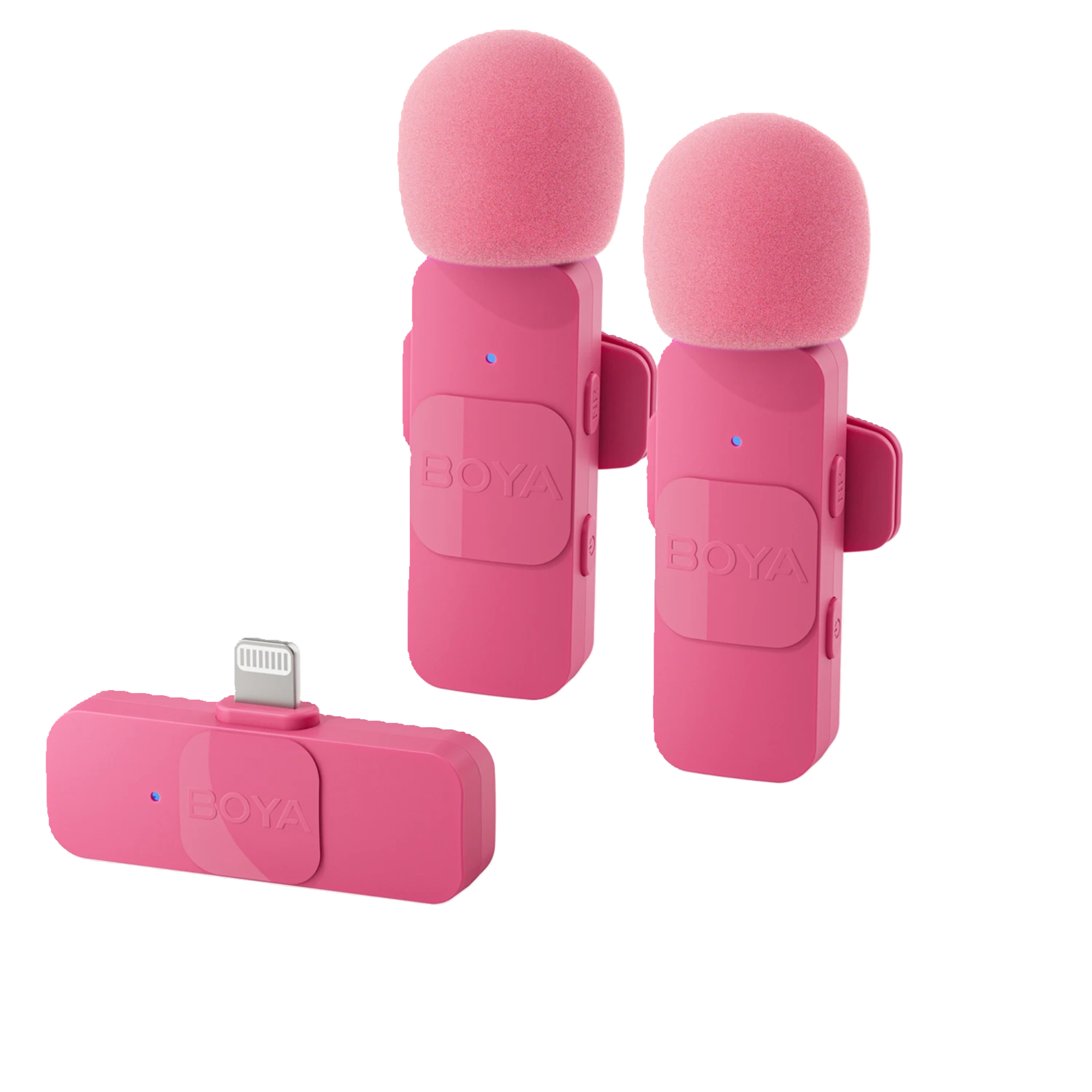 Pink microphone set with receiver on a white background