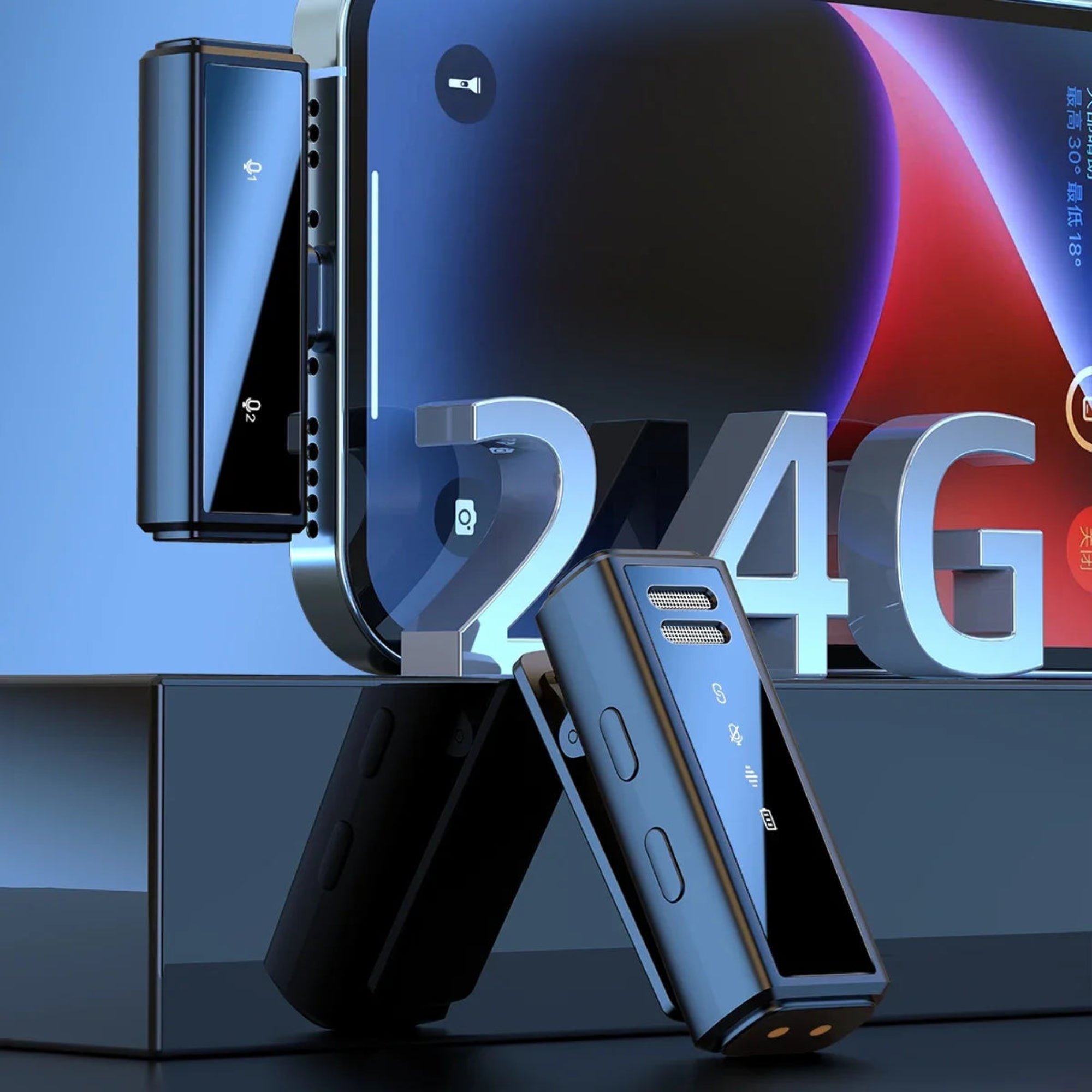 Smartphone with 24G branding on a blue background