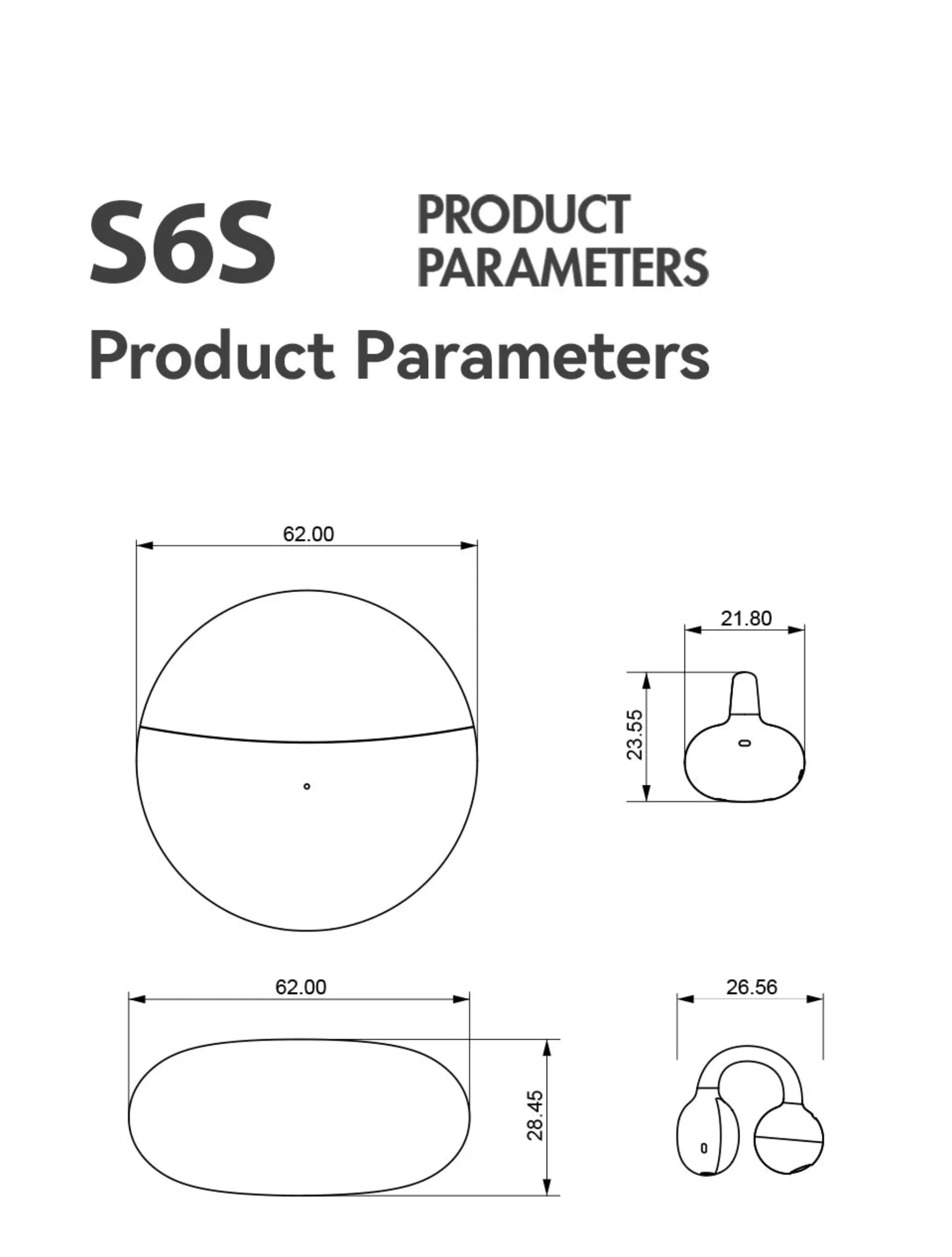 Product parameters diagram for S6S with dimensions labeled