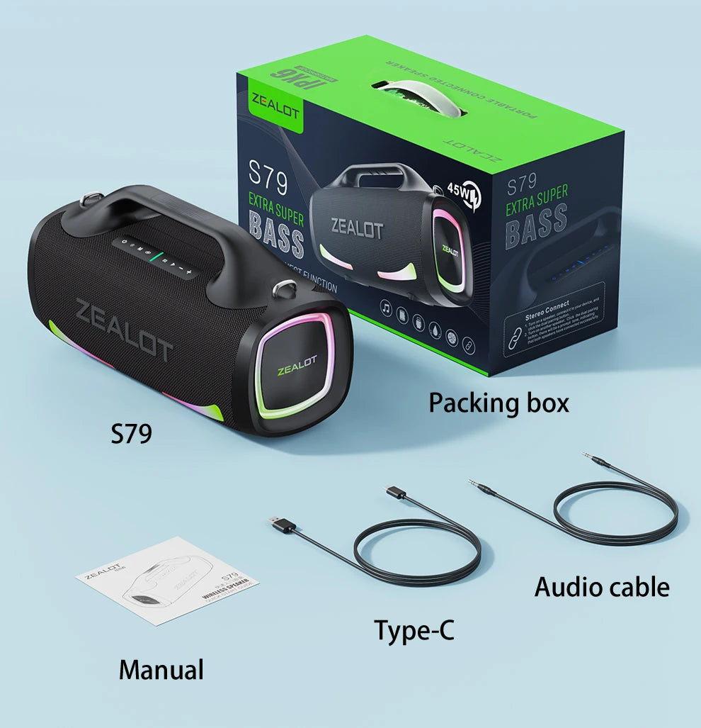 Zealot S79 100W Portable Speaker - Wireless Outdoor HiFi Sound 24000mAh Zealot