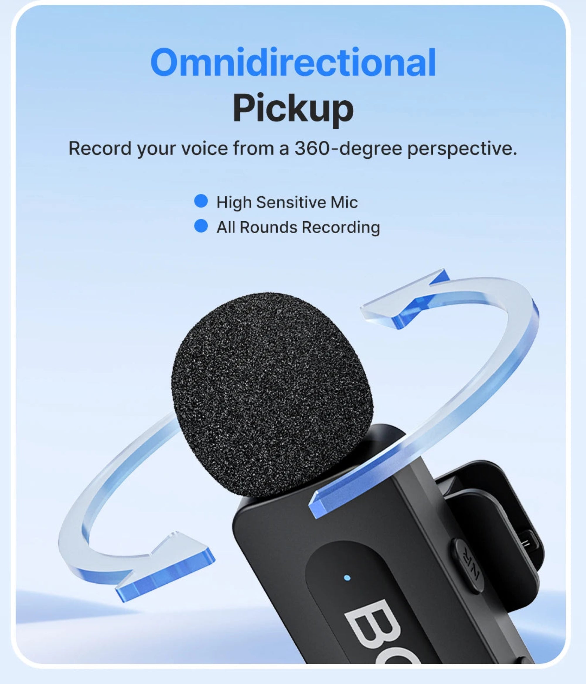 Black microphone with omnidirectional pickup feature on a blue background