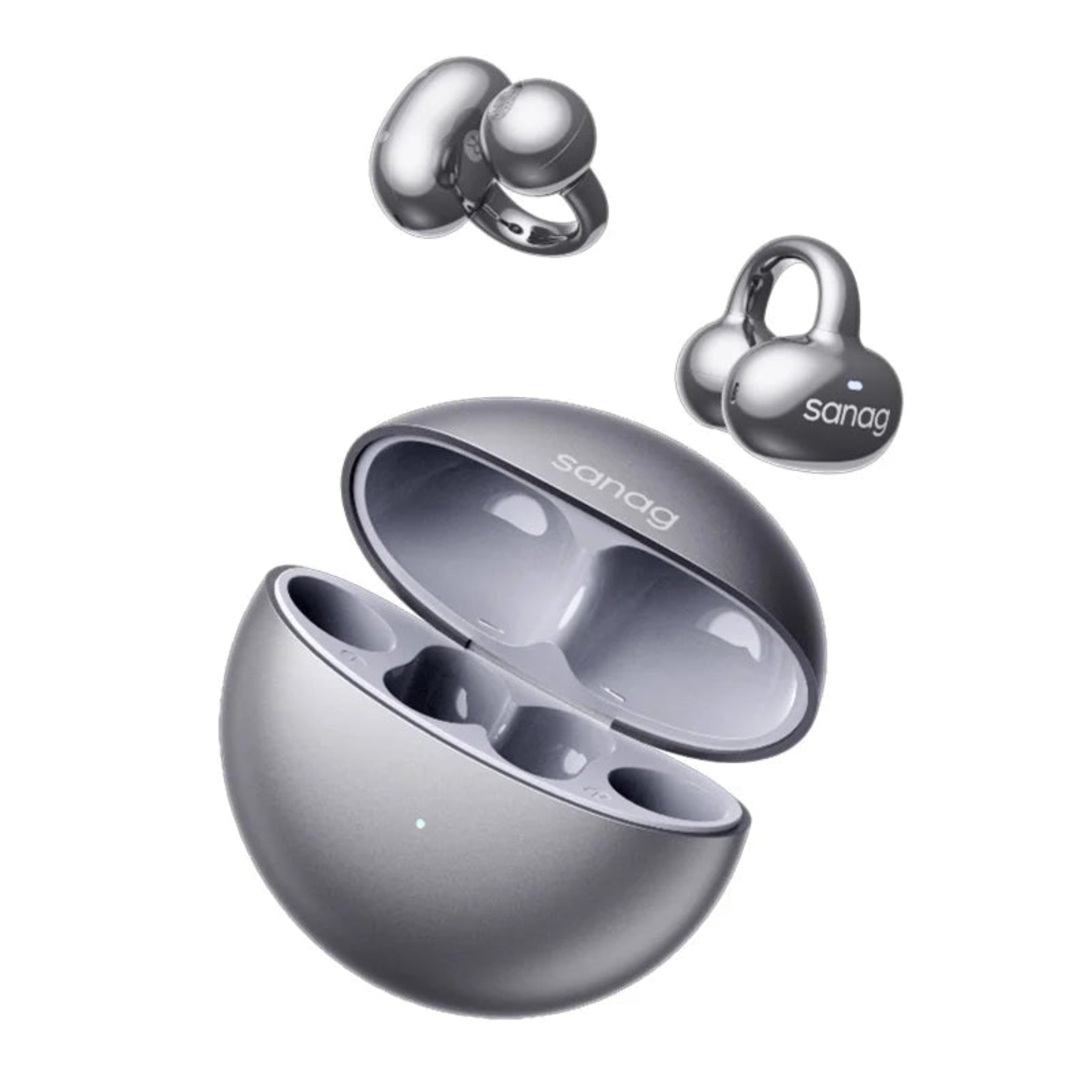 Sanag S6S Free Clip Open Ear Earphone Ear Clip 3D Stereo Sound Bluetooth Headphones OWS Sport Wireless Headset TWS Earbuds in purple color with charging case.