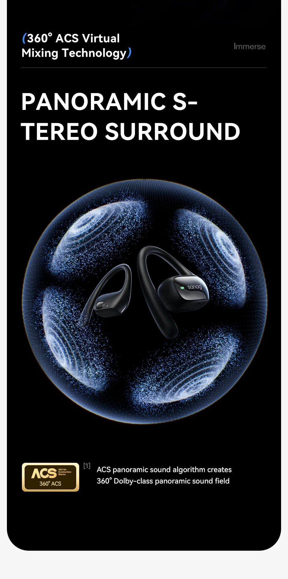 Sanag G3S Open-Ear Earphone Bluetooth Wireless Bluetooth 5.4 Headphones IPX5 Waterproof Air conduction Sports Ear Hooks - Goldener Wahl
