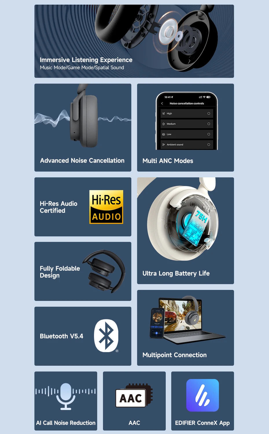 Edifier H9 Wireless Noise Cancelling Headphones - Goldener Wahl