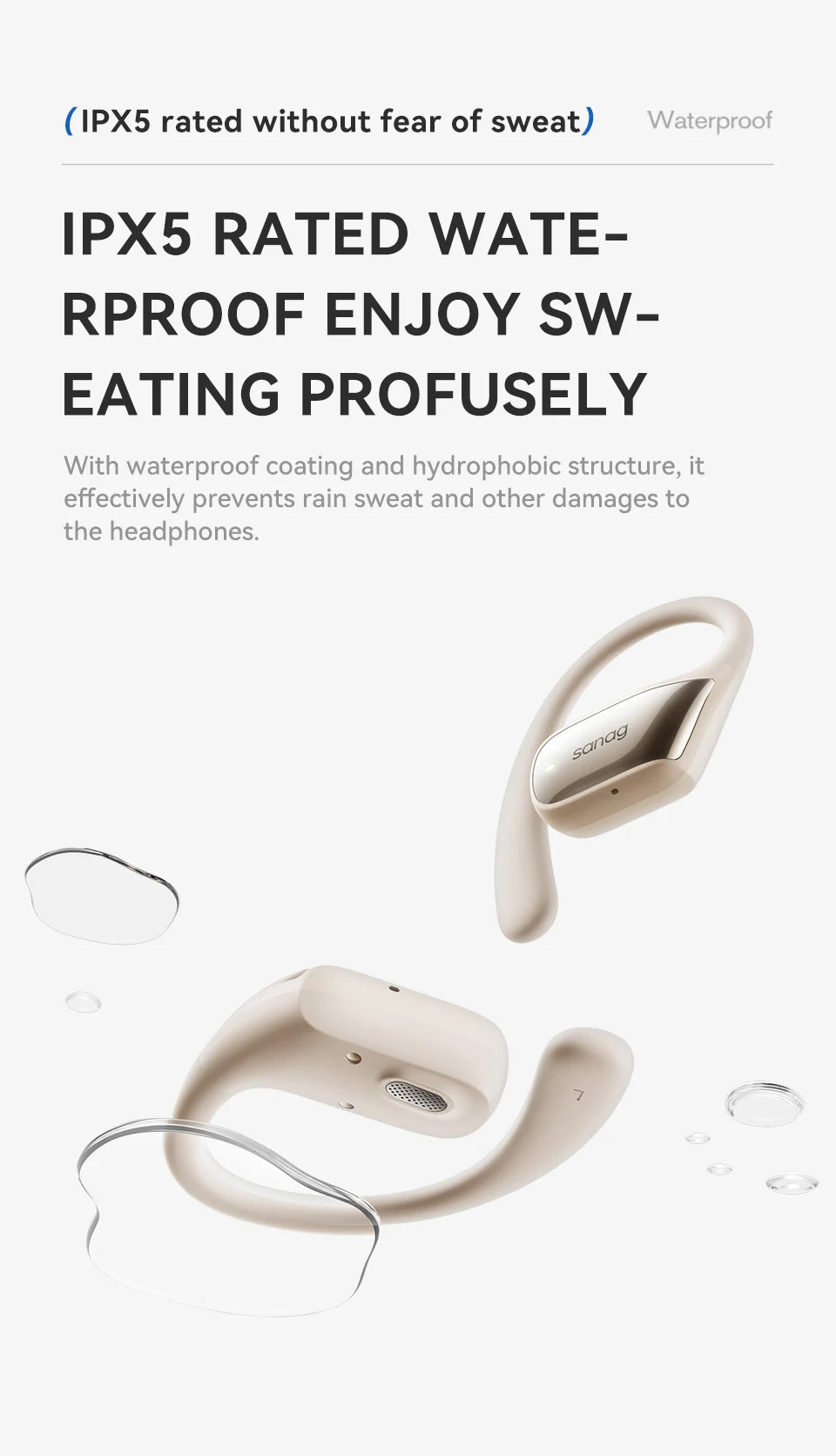 Sanag G3S Open-Ear Earphone Bluetooth Wireless Bluetooth 5.4 Headphones IPX5 Waterproof Air conduction Sports Ear Hooks - Goldener Wahl