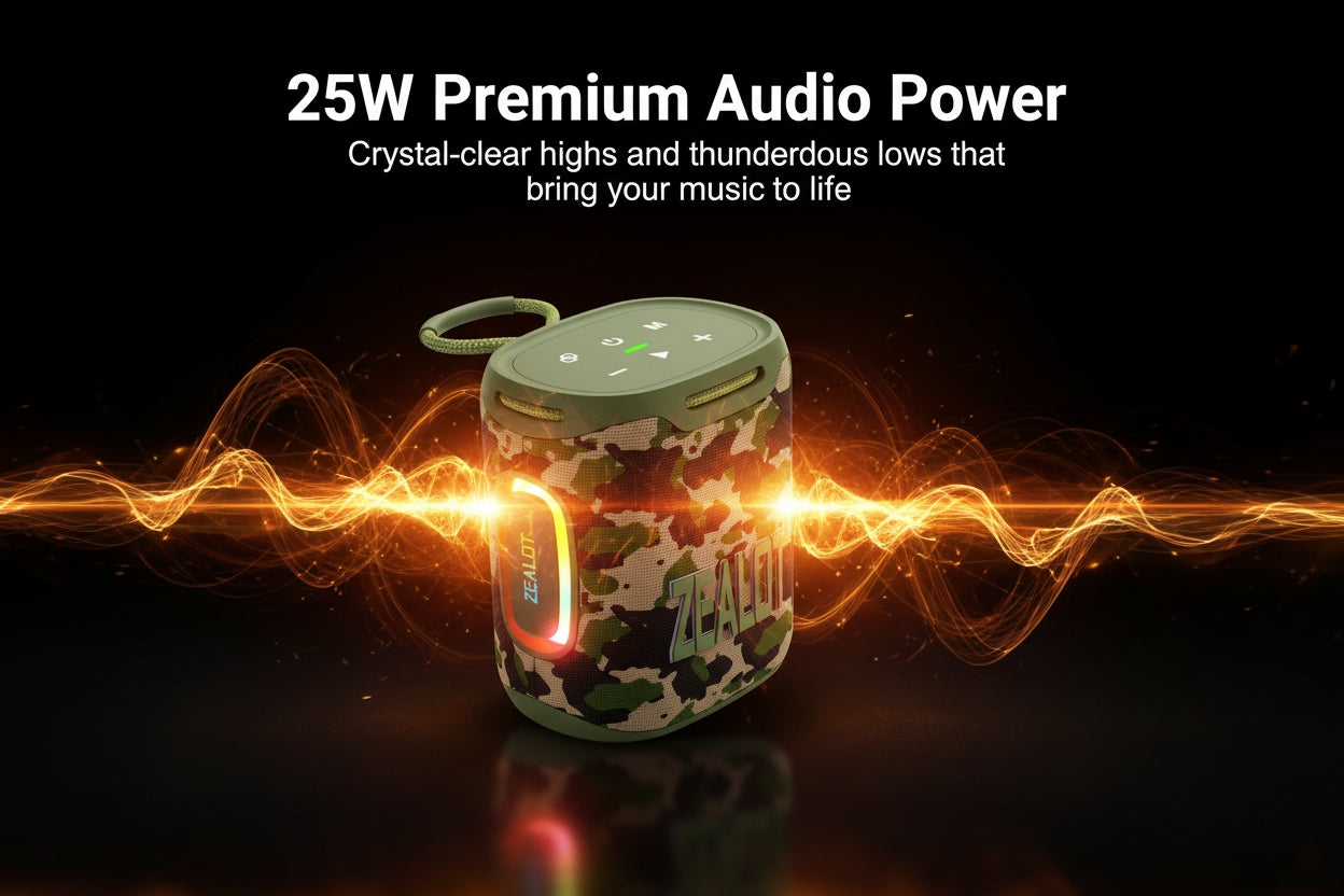 ZEALOT S122 Wireless Bluetooth Speaker - 25W Premium Portable Audio with LED Ring & 6000mAh Battery