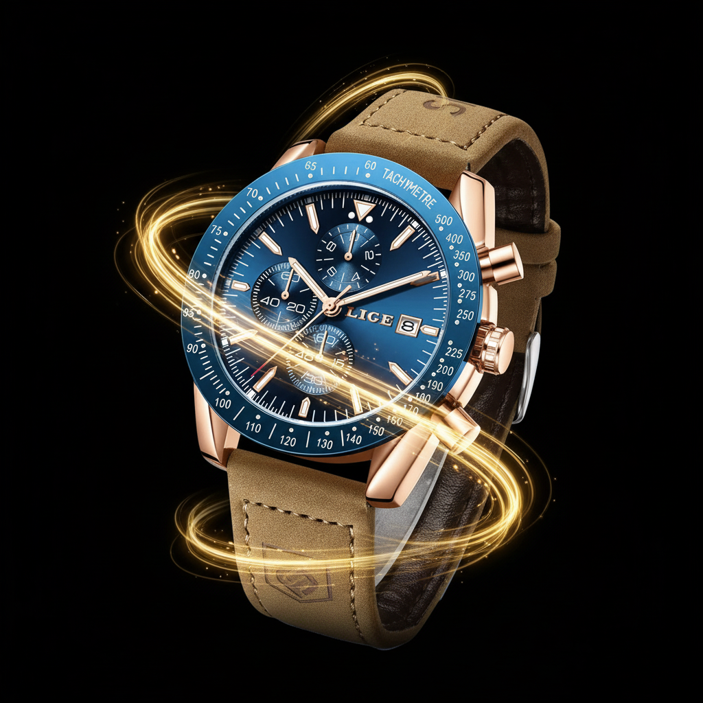 LIGE Executive Chronograph Watch - Premium Leather Business Timepiece