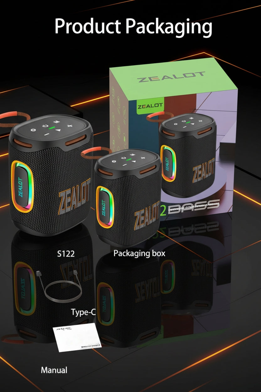 ZEALOT S122 Wireless Bluetooth Speaker - 25W Premium Portable Audio with LED Ring & 6000mAh Battery