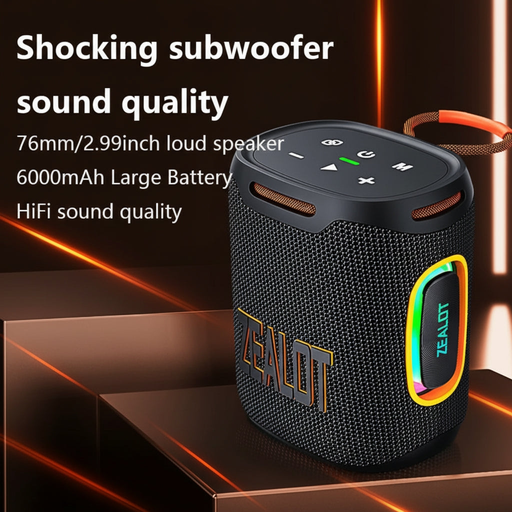 ZEALOT S122 Wireless Bluetooth Speaker - 25W Premium Portable Audio with LED Ring & 6000mAh Battery