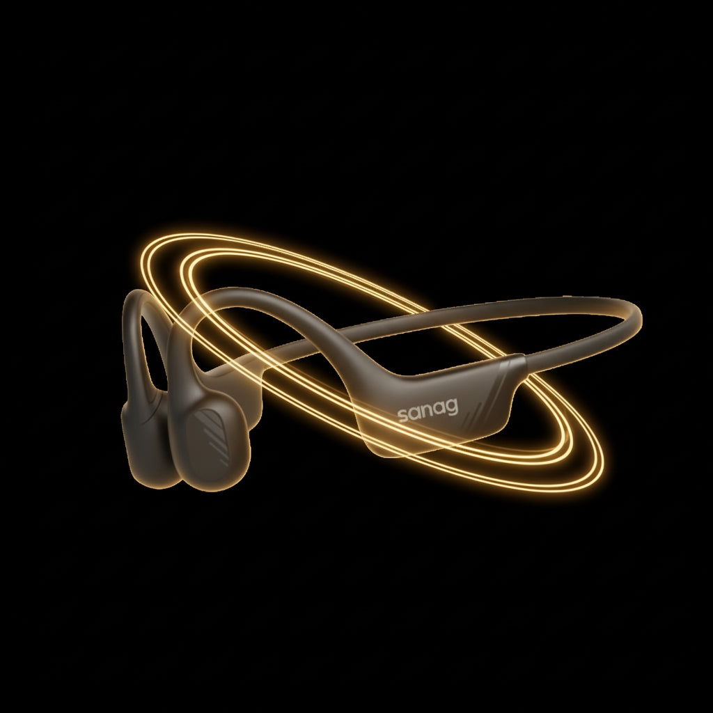 Headphones with glowing outline on a black background