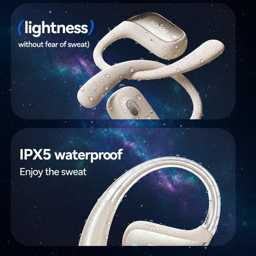 Product with 'lightness' branding and IPX5 waterproof feature on a dark background