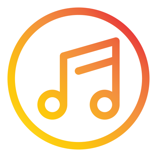 Music note icon with a yellow and orange circle on a white background