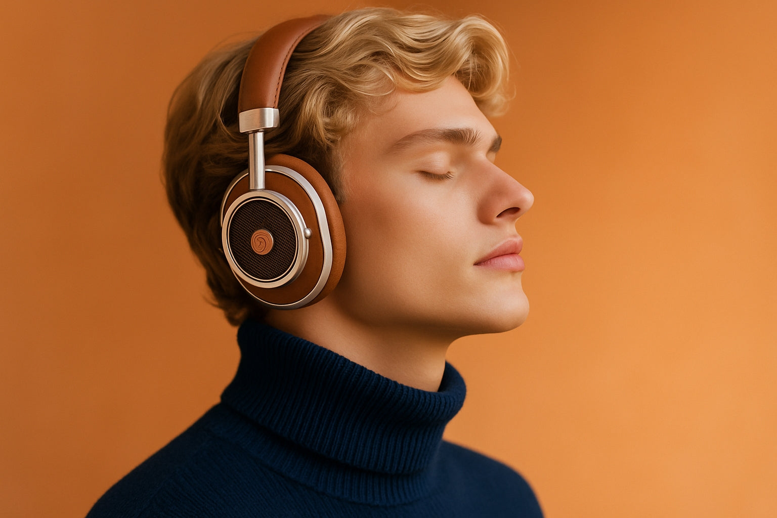 Premium headphones with orange and gold accents showcasing superior sound quality and refined design