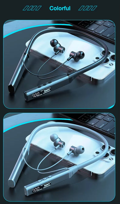 Wireless earbuds with charging case on a dark surface