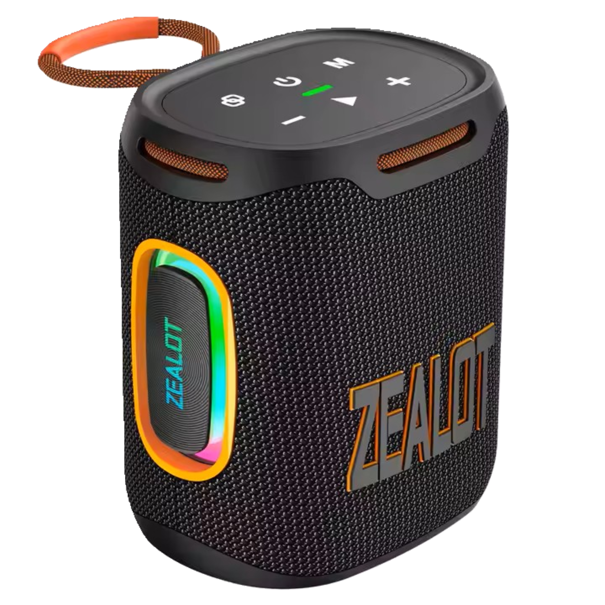 A portable wireless speaker with a blue and gray color scheme, featuring the Zealot brand name on the front.