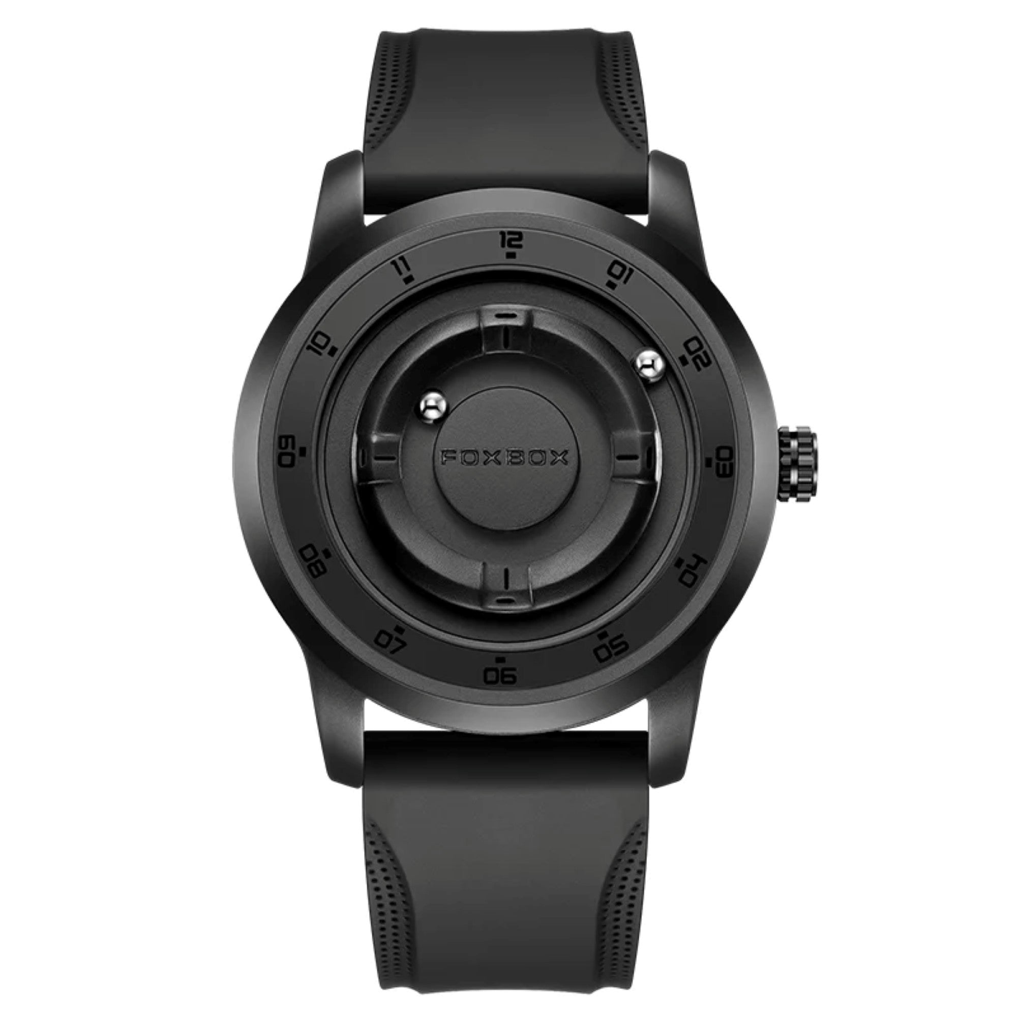 Black watch with a unique design on a white background