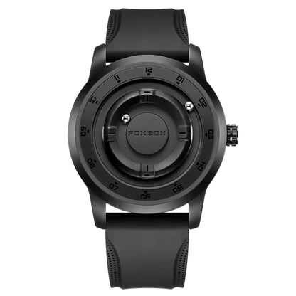 Black watch with a unique design on a white background