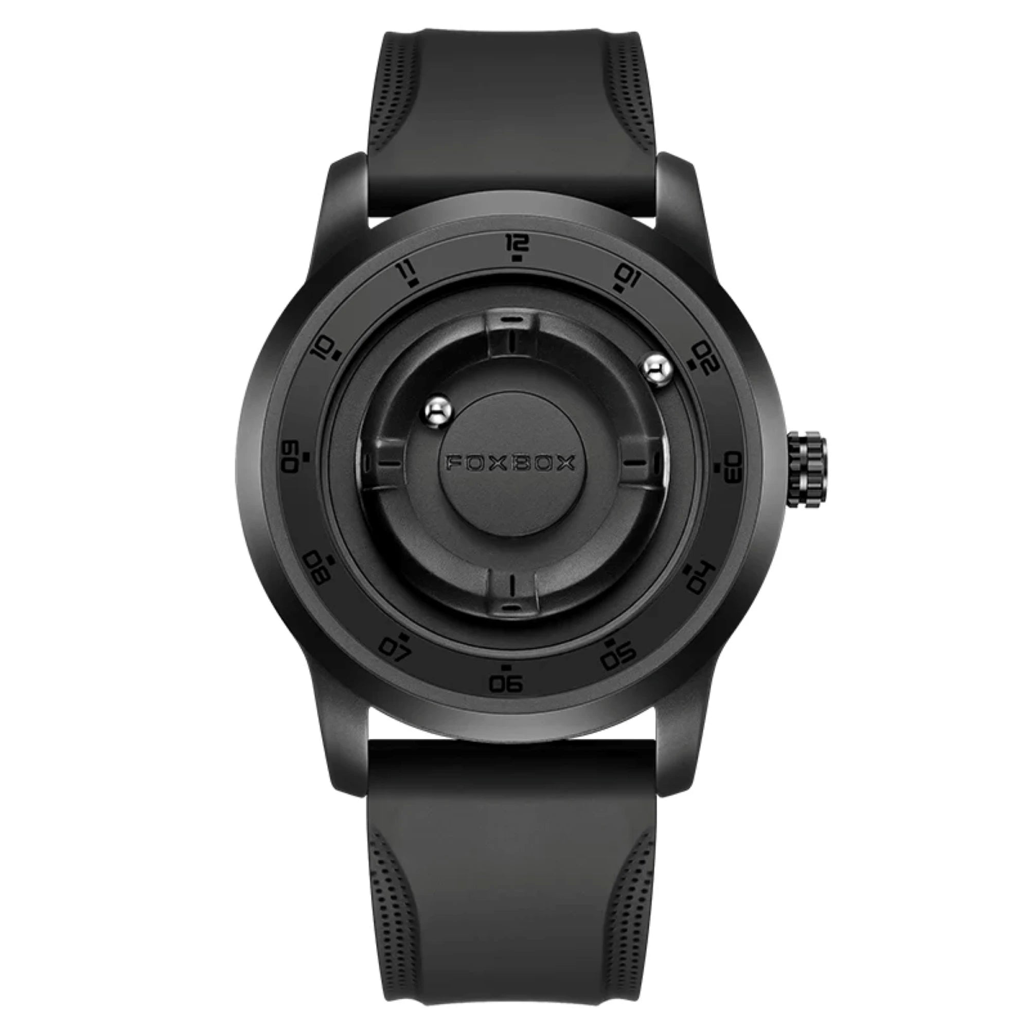 Black watch with a unique design on a white background