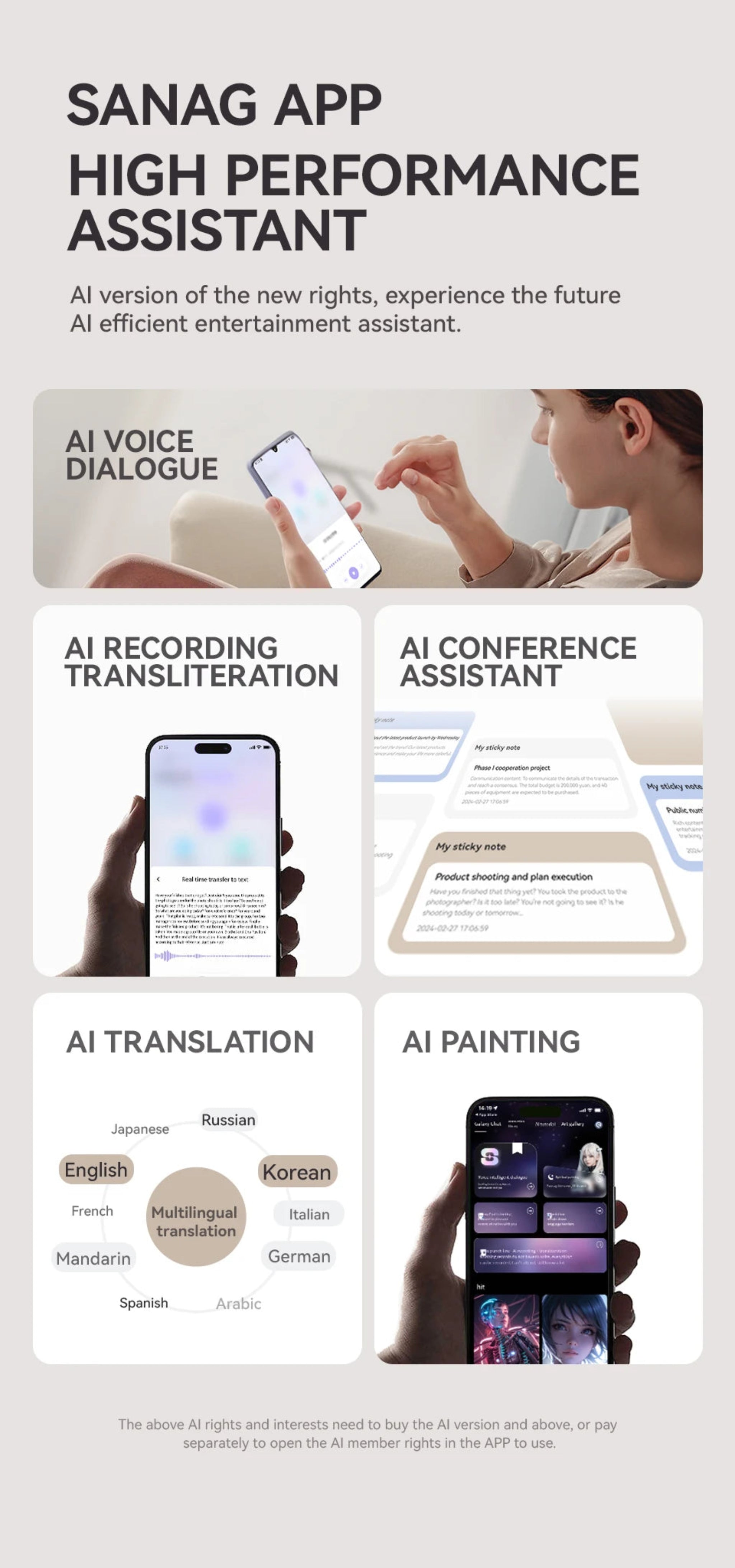 Promotional image of the Sanang app high performance assistant with features listed.