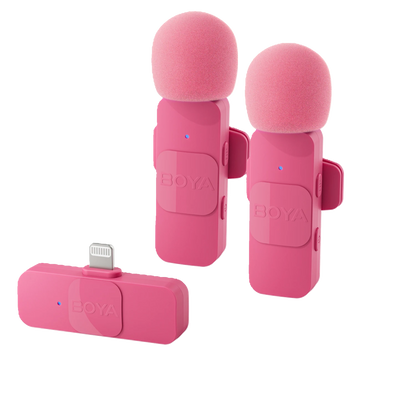 Pink microphone set with receiver on a white background
