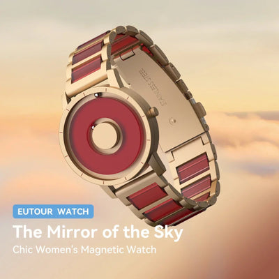 Gold and red bracelet with 'Pointerless design' text on a gradient background