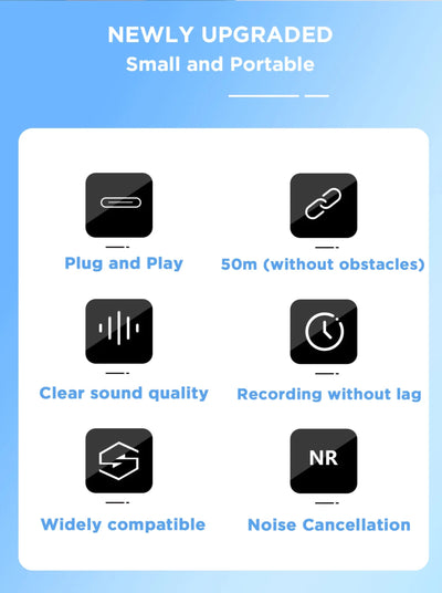 List of features of a newly upgraded product on a blue background