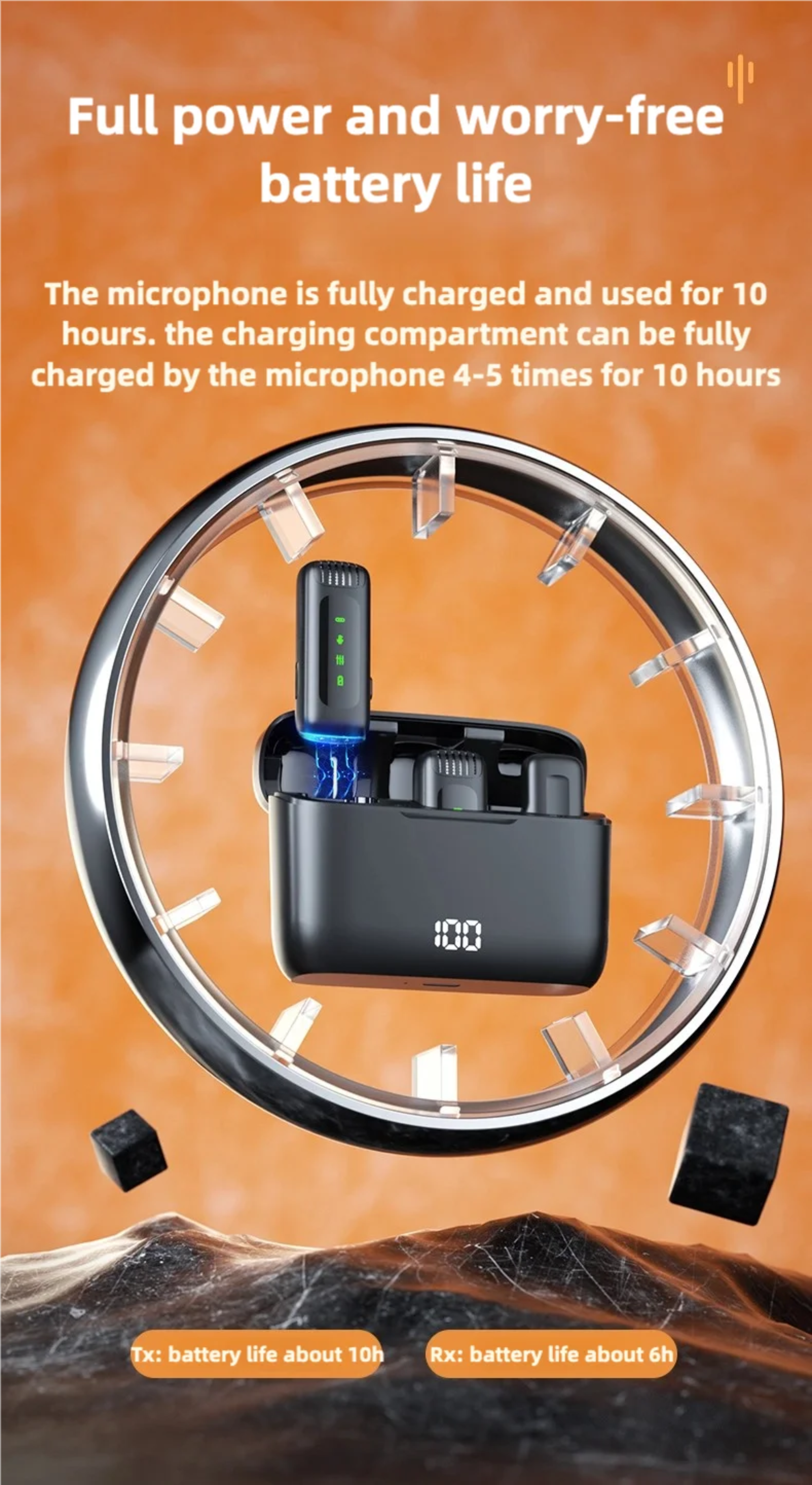 Product with charging features on an orange background
