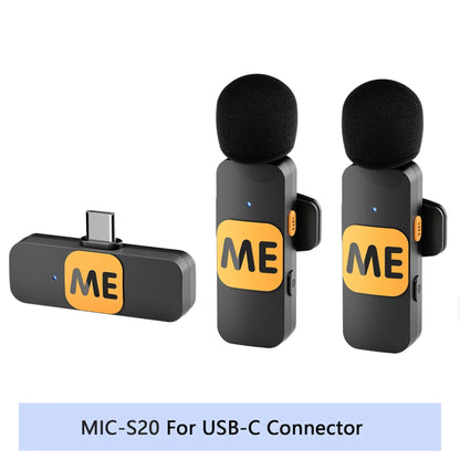Two microphones with 'ME' label and USB-C connector on a white background