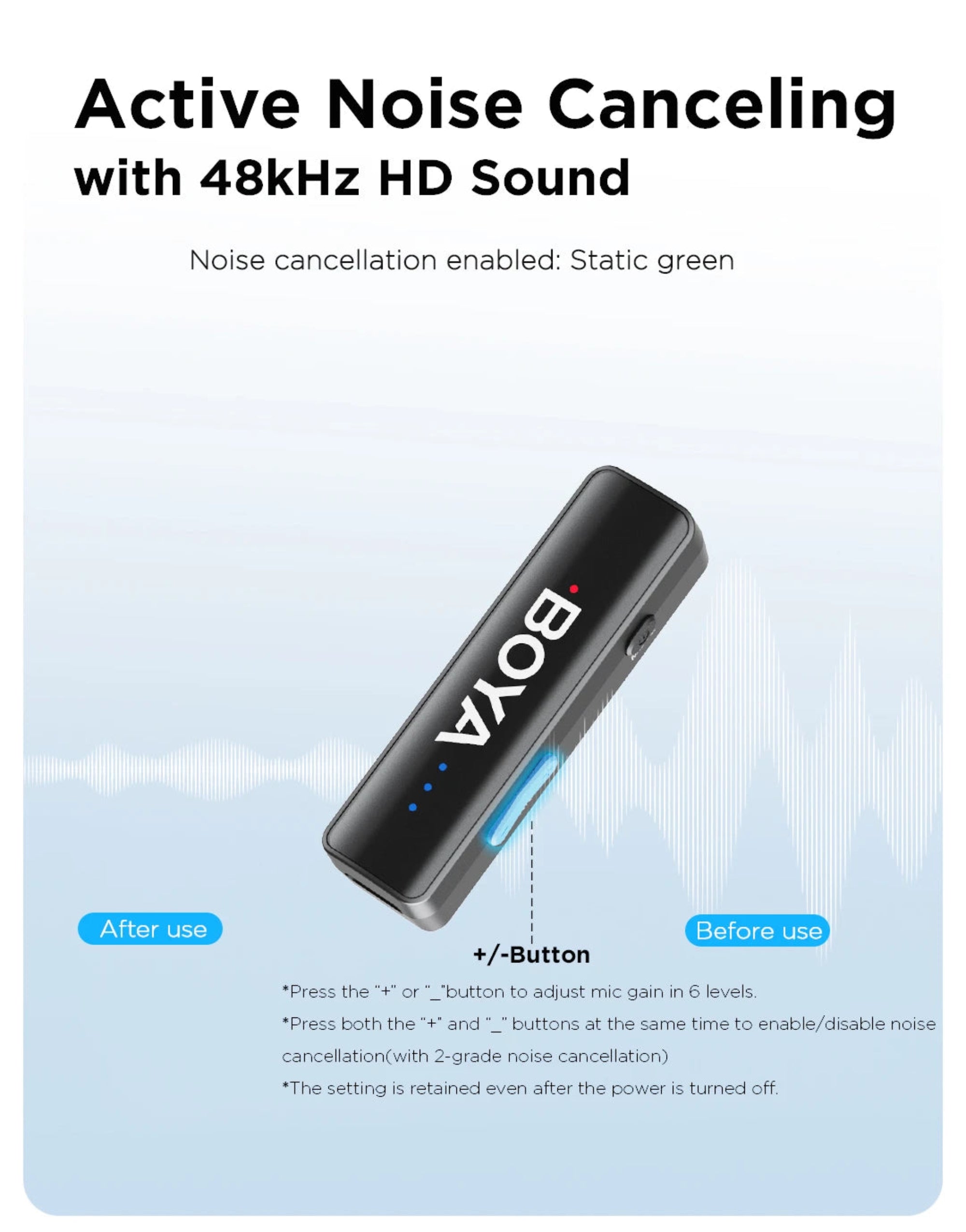 Goya noise cancellation device with text on active noise canceling and sound quality.