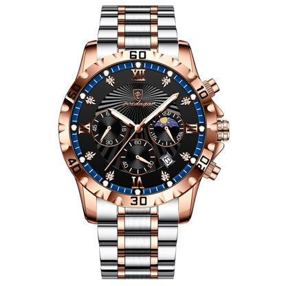 Luxury watch with rose gold and silver band on white background