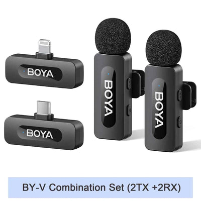 BOYA BY-V Combination Set with two transmitter and two receiver units on a white background