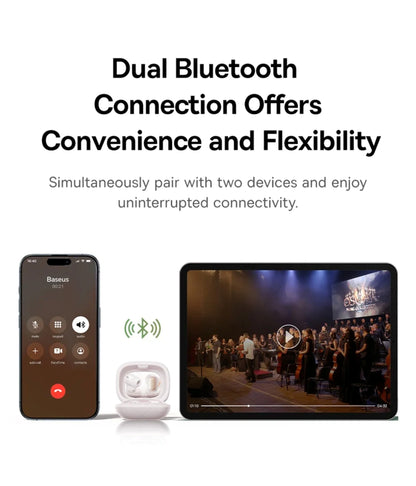 Smartphone, speaker, and tablet with text about dual Bluetooth connection on a white background