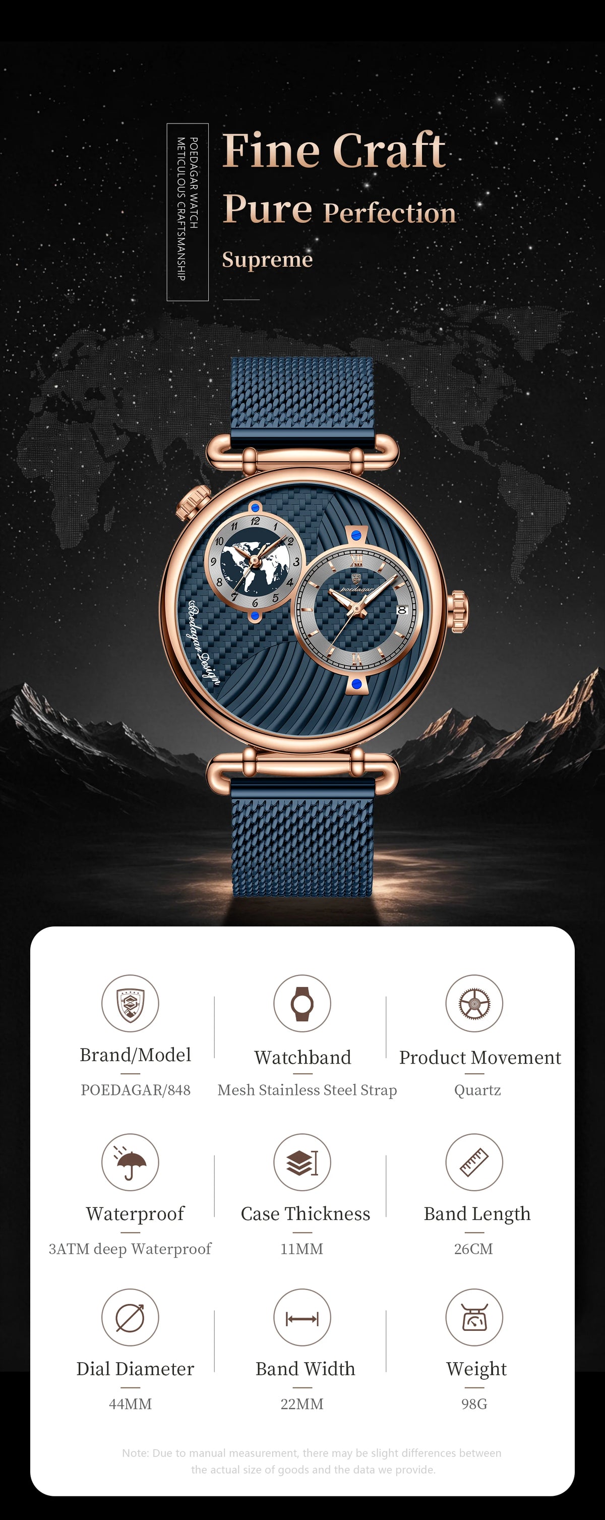 POEDAGAR 848 Men’s Dual Time Zone Quartz Watch