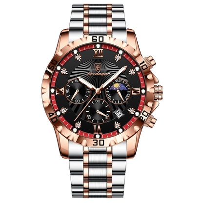 Luxury watch with rose gold and silver band on white background