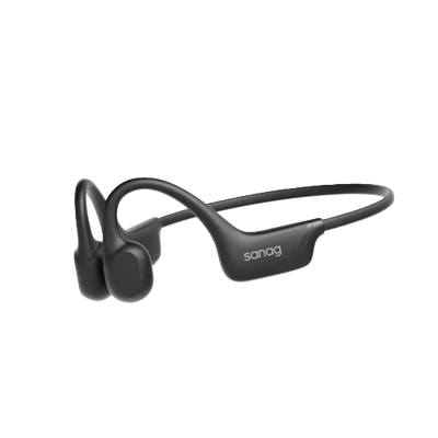 Sanag B21S Sport Earbuds in black color with a neckband design, featuring ear hooks and a silicone tip.