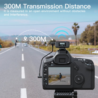 Camera with wireless transmission device on a road, showing 300M transmission distance.