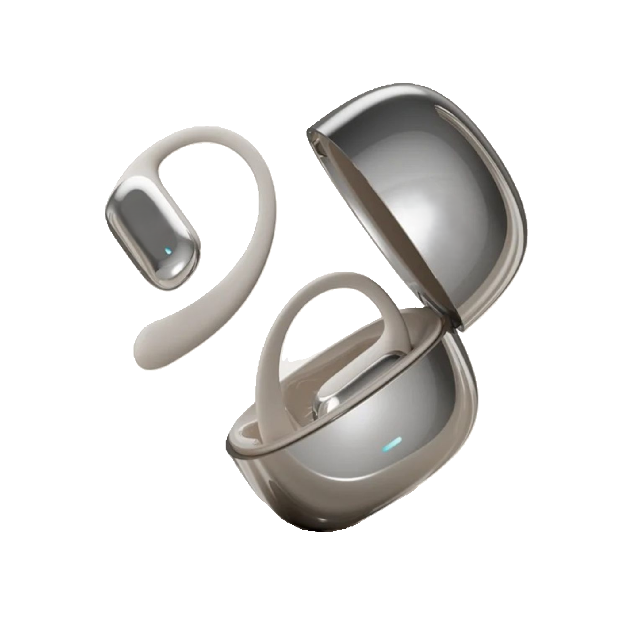 A pair of Sanag G30S Air Conduction Earphones with an open charging case.