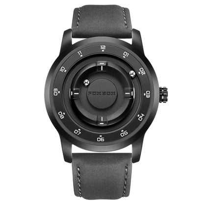 Black watch with gray leather strap on a white background