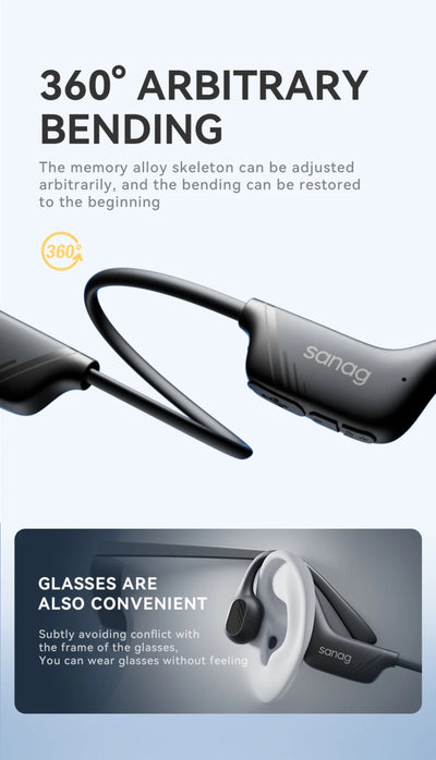 Black and white adjustable glasses with flexibility feature highlighted.