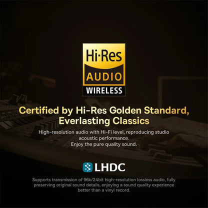 Hi-Res Audio Wireless certification logo with text on a dark background