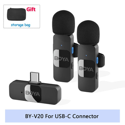 BOYA BY-V20 wireless microphone system with USB-C connector on a white background