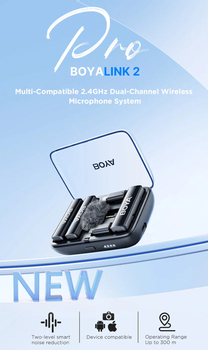 BOAV Pro BOYALINK 2 wireless microphone system on a light blue background
