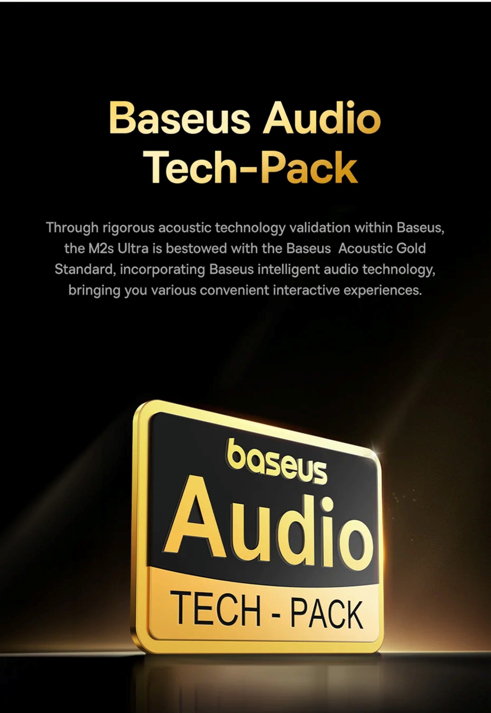 Baseus Audio Tech-Pack with branding and text on a dark background
